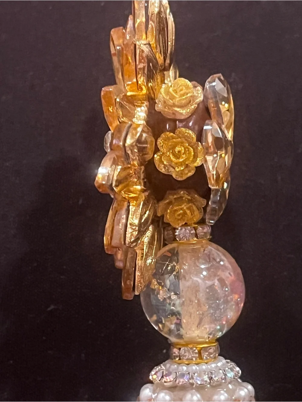 Designer inspired Gold-Tone Pearl & Crystal Flower focal fancy beaded pen